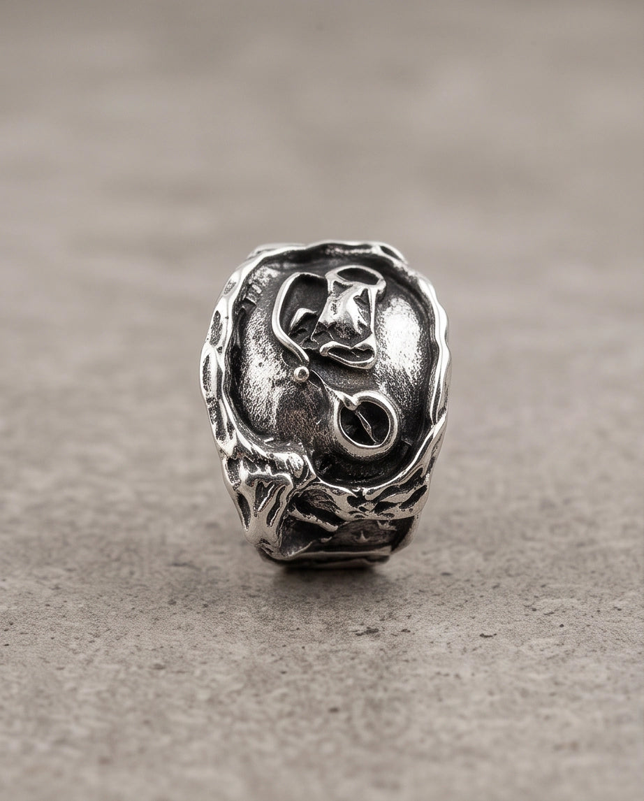 Sculptural Motorcycle Oxidized Silver Ring