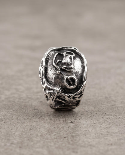 Sculptural Motorcycle Oxidized Silver Ring