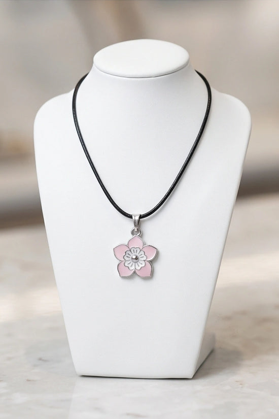 Delicate Pastel Pink and White Layered Floral Enamel Pendant Necklace