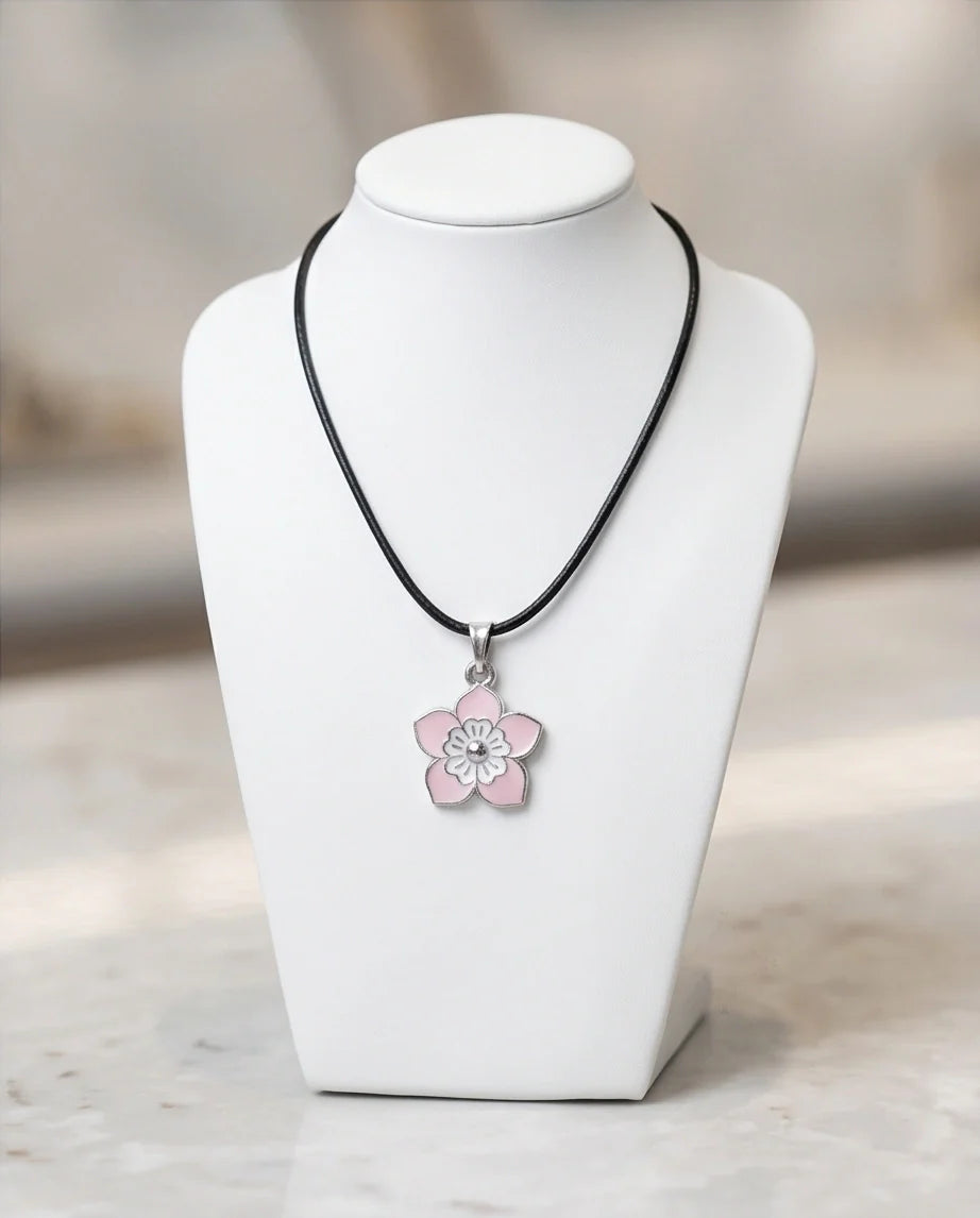 Delicate Pastel Pink and White Layered Floral Enamel Pendant Necklace
