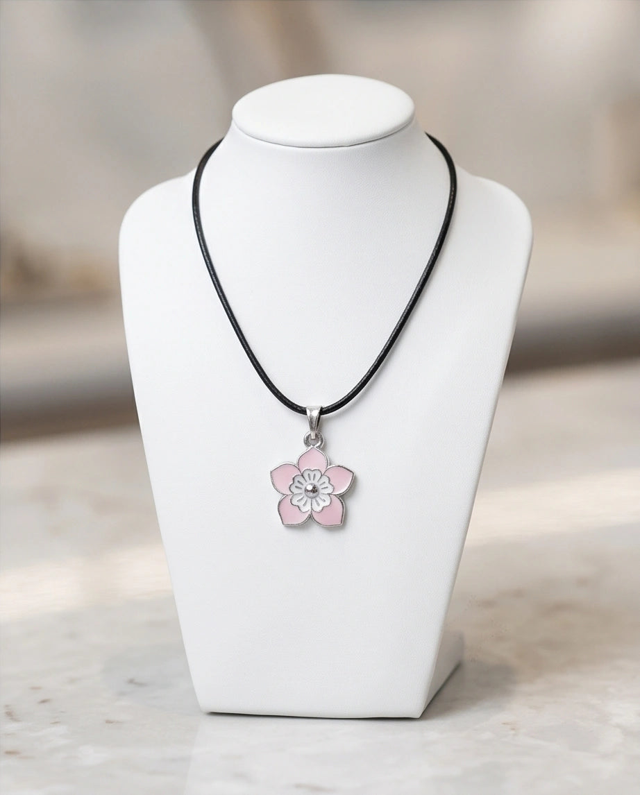 Delicate Pastel Pink and White Layered Floral Enamel Pendant Necklace