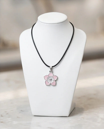 Delicate Pastel Pink and White Layered Floral Enamel Pendant Necklace