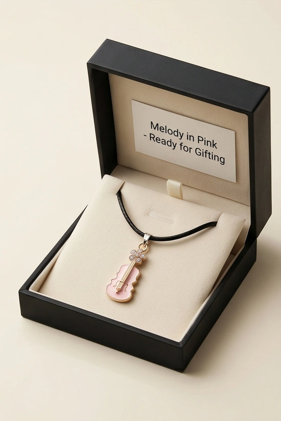 Gold and Pink Enamel Violin Necklace