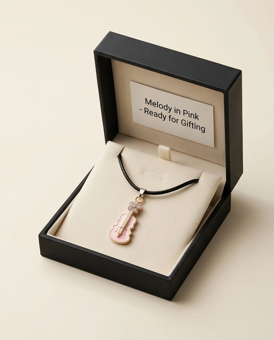 Gold and Pink Enamel Violin Necklace