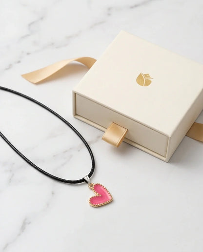 Gold and Pink Beaded Heart Necklace