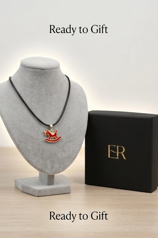 Gold and Red Rocking Horse Necklace