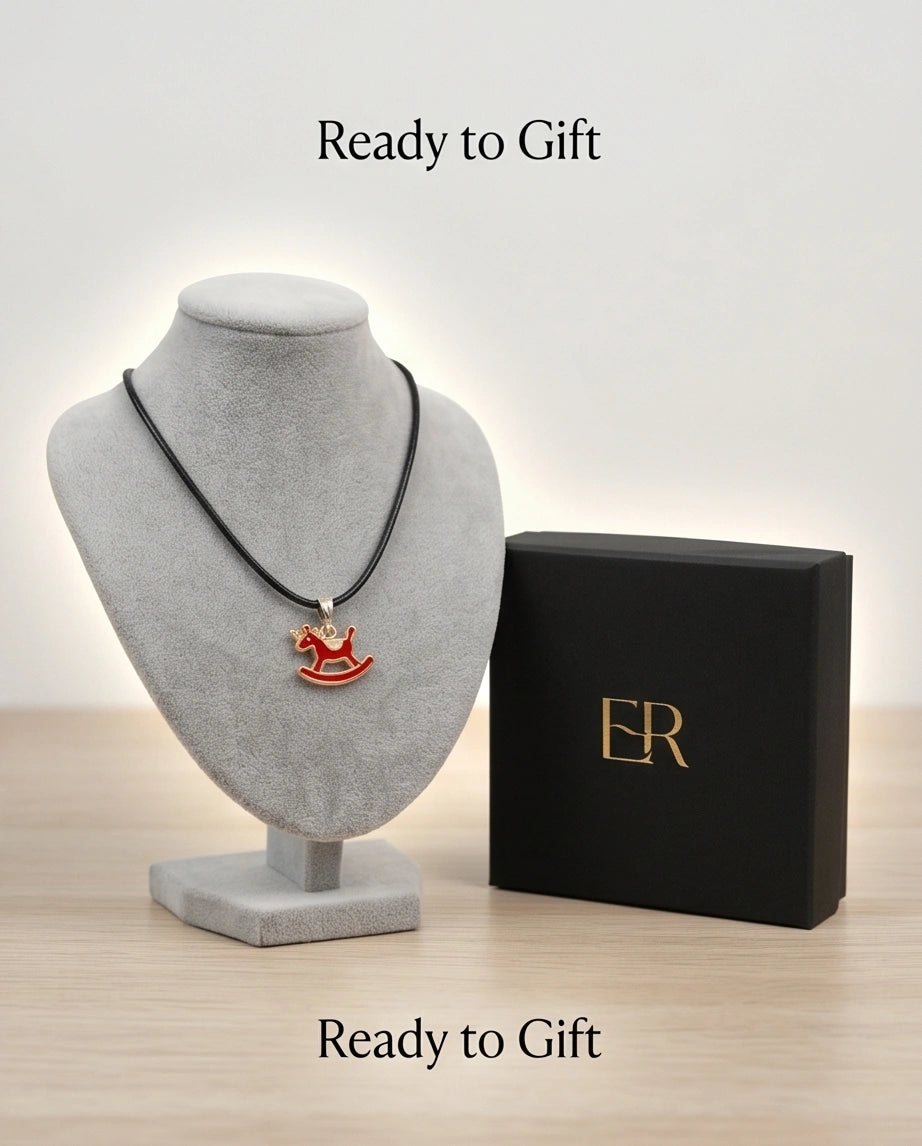 Gold and Red Rocking Horse Necklace