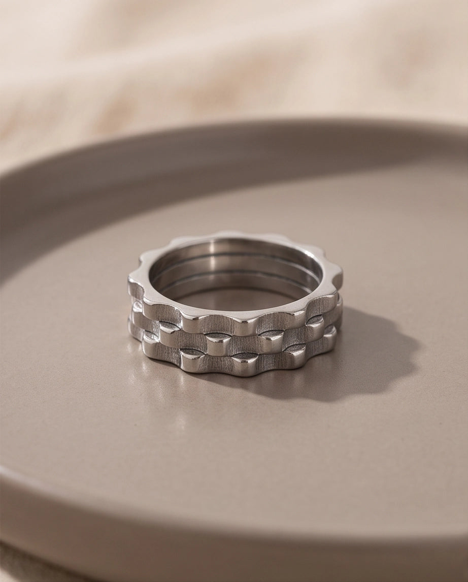 Industrial Cogwheel Scalloped Silver Band