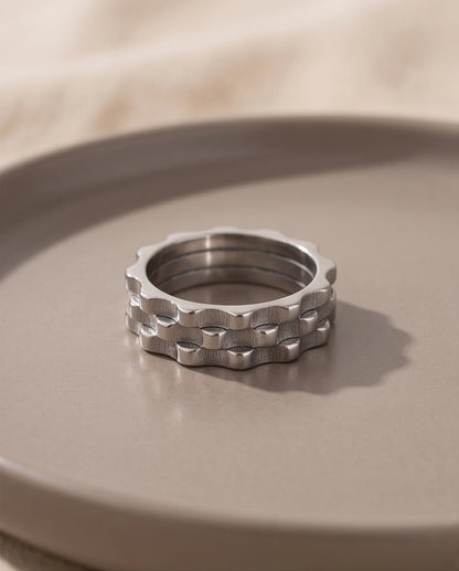 Industrial Cogwheel Scalloped Silver Band