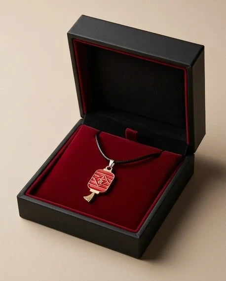 Traditional Red Lantern "Ji" Good Luck Pendant Necklace