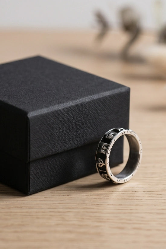 Gothic Sterling Silver Skull and Card Suits Band Ring