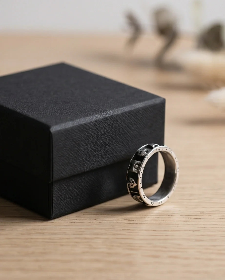 Gothic Sterling Silver Skull and Card Suits Band Ring