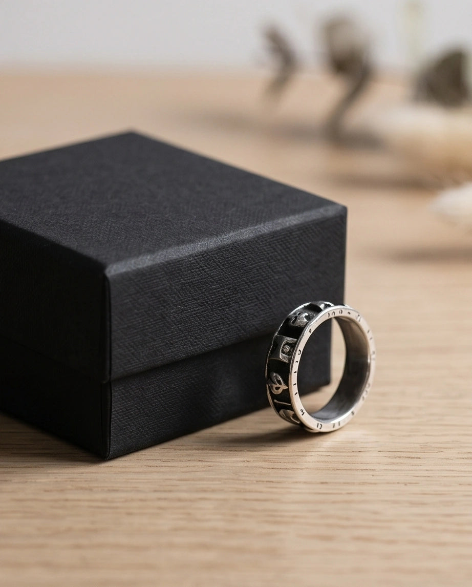 Gothic Sterling Silver Skull and Card Suits Band Ring
