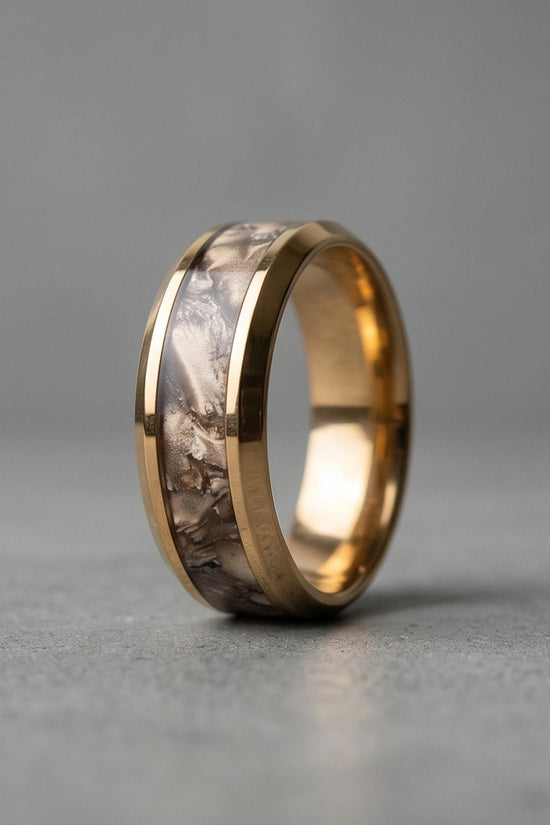 Gold Camouflage Textured Band Ring