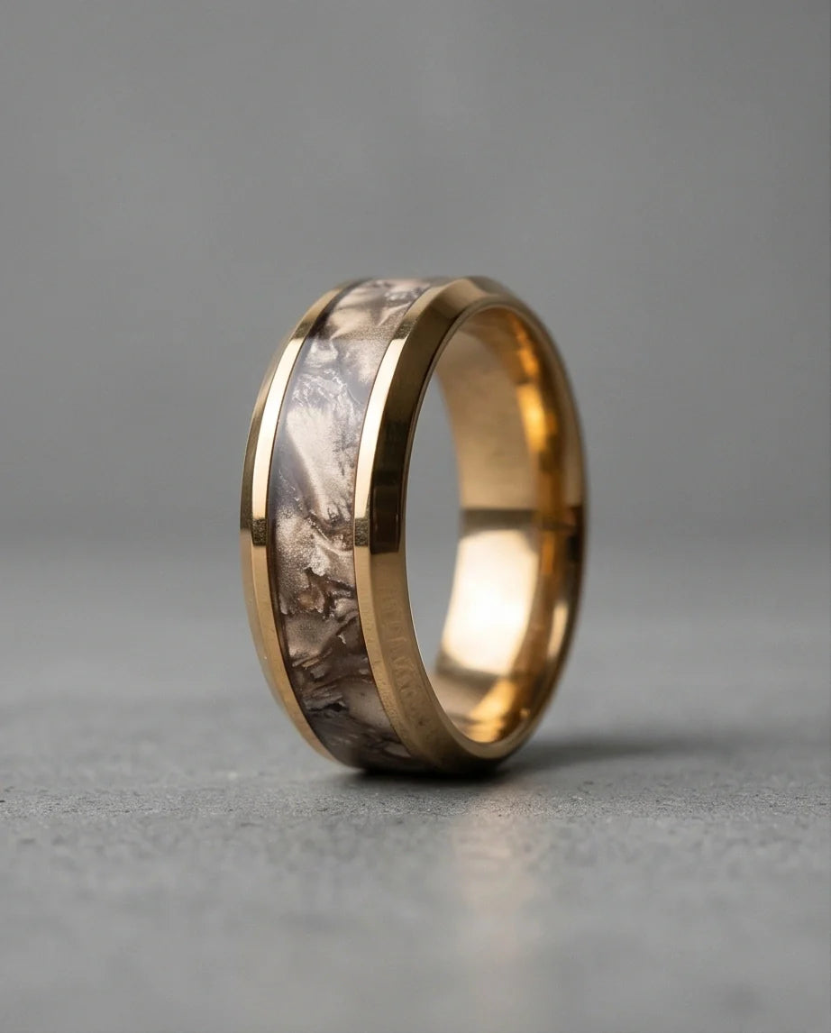 Gold Camouflage Textured Band Ring