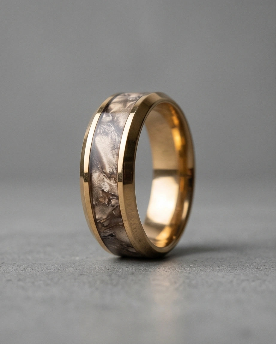 Gold Camouflage Textured Band Ring