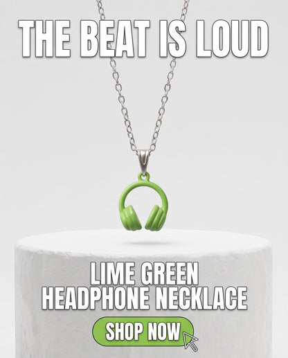 Lime Green Headphones Enamel Pendant Necklace