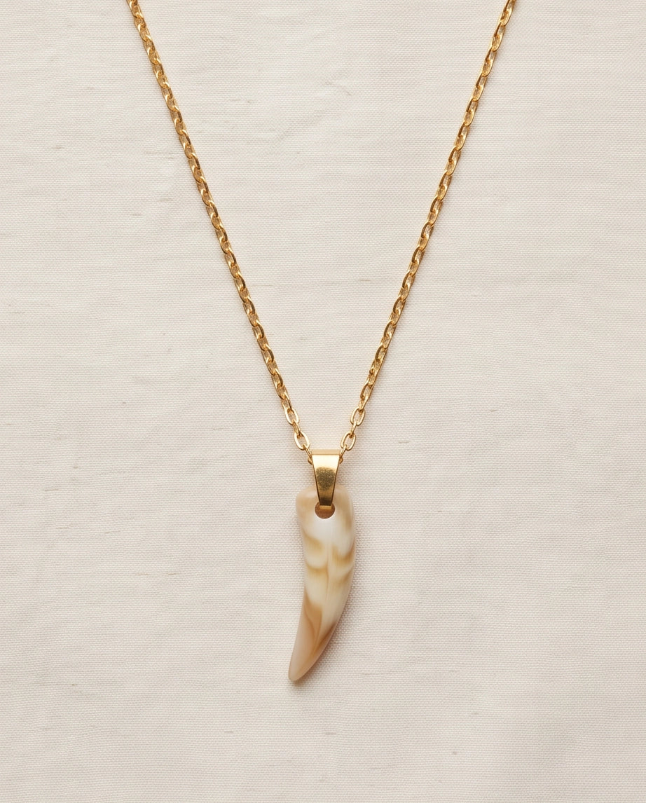 Silver Agate Tooth Pendant Chain Necklace