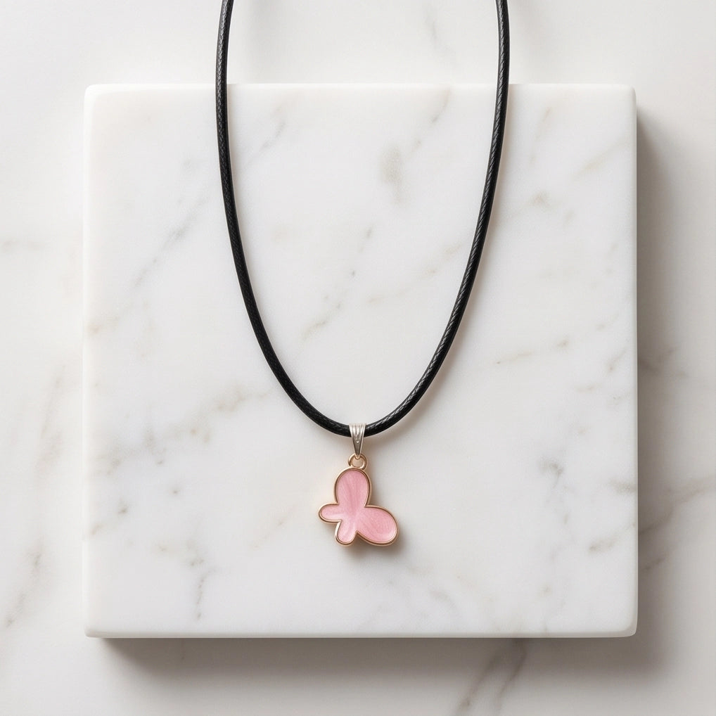 Soft Pink Butterfly Cord Necklace