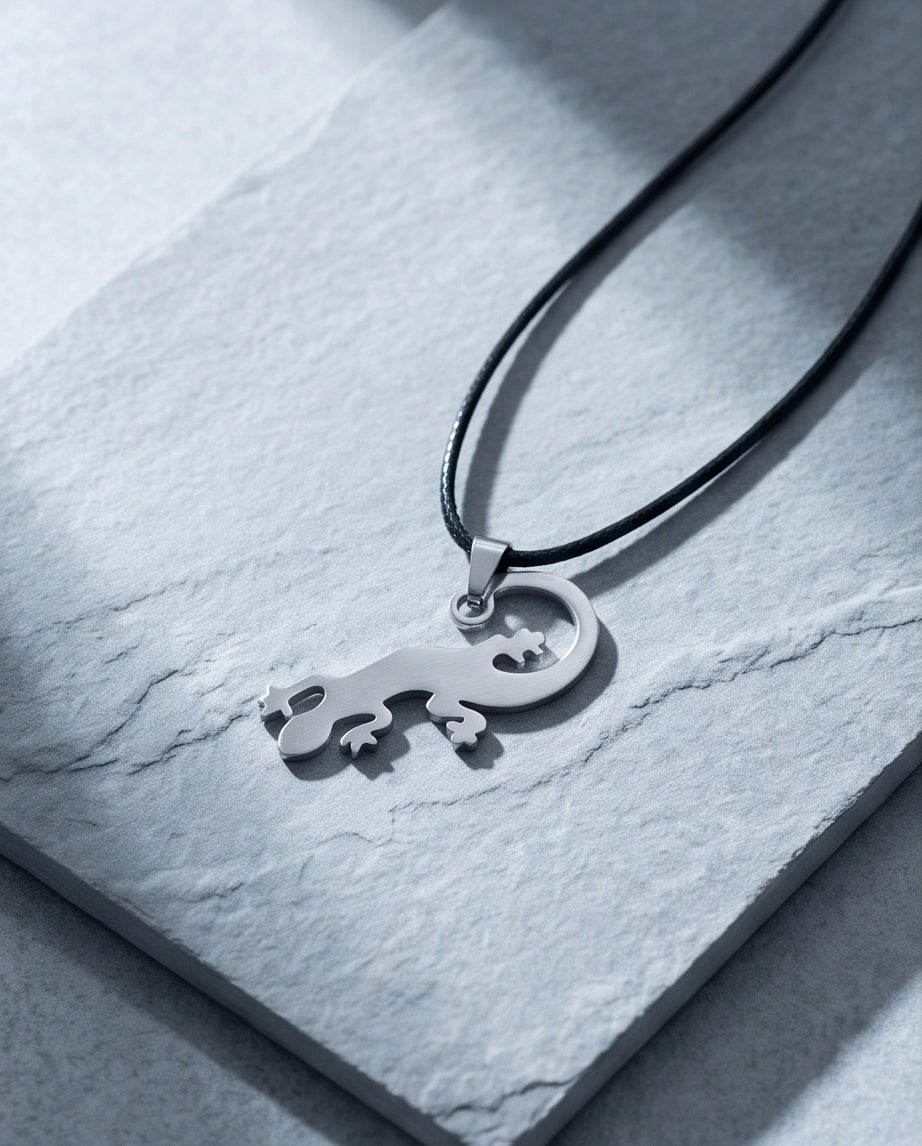Brushed Silver Lizard Cord Necklace