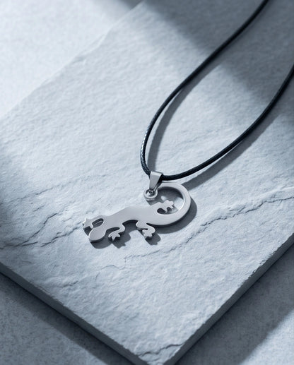 Brushed Silver Lizard Cord Necklace
