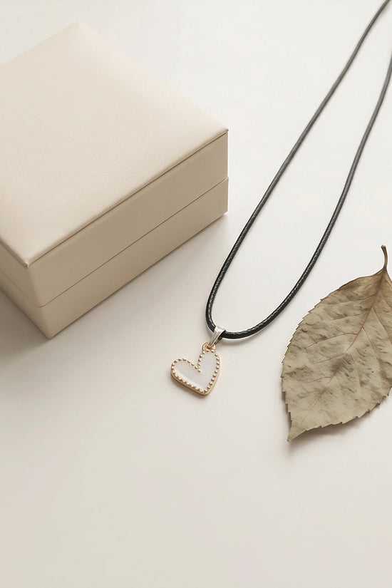 Gold and White Beaded Heart Necklace