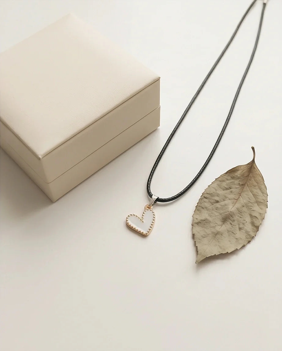 Gold and White Beaded Heart Necklace