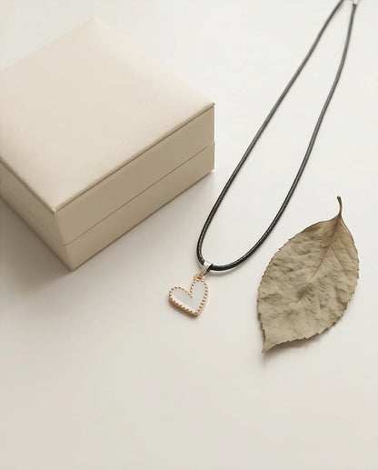 Gold and White Beaded Heart Necklace