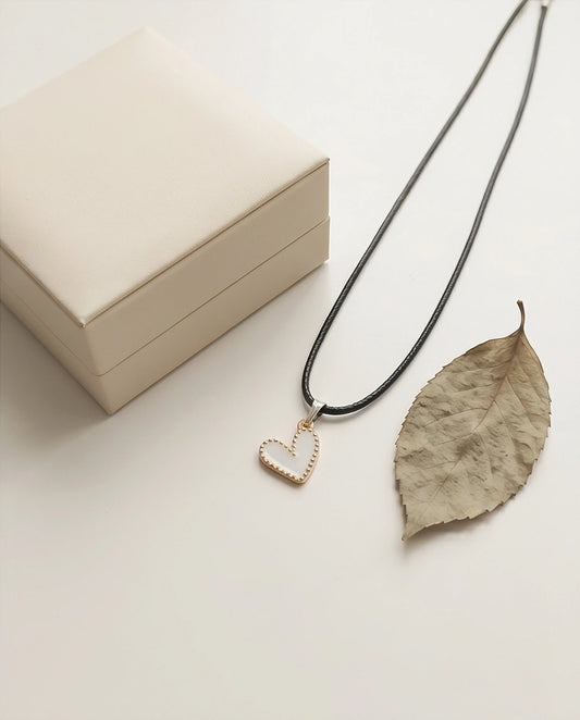 Gold and White Beaded Heart Necklace