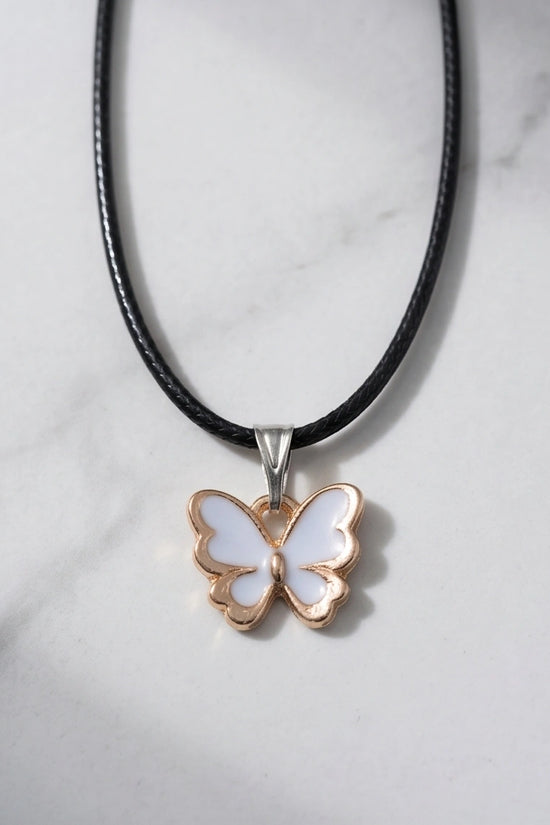 Gold and White Butterfly Pendant Necklace