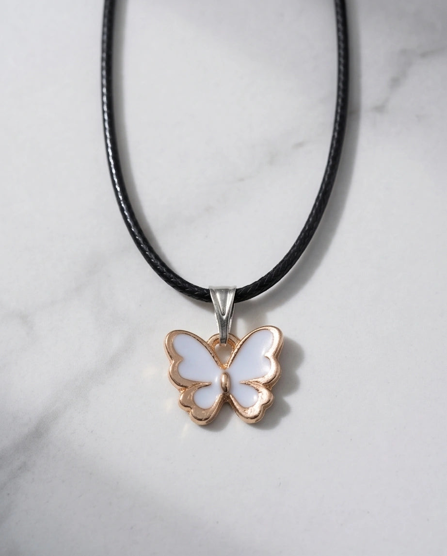 Gold and White Butterfly Pendant Necklace