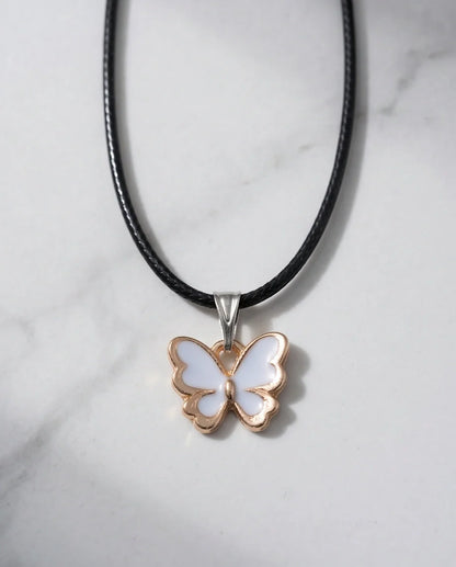 Gold and White Butterfly Pendant Necklace