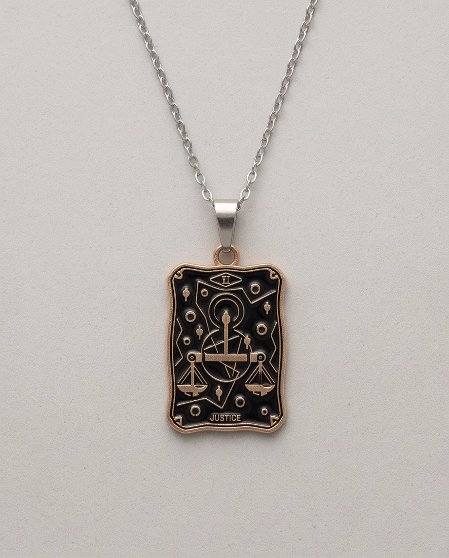 Gold "Justice" Tarot Card Pendant Necklace
