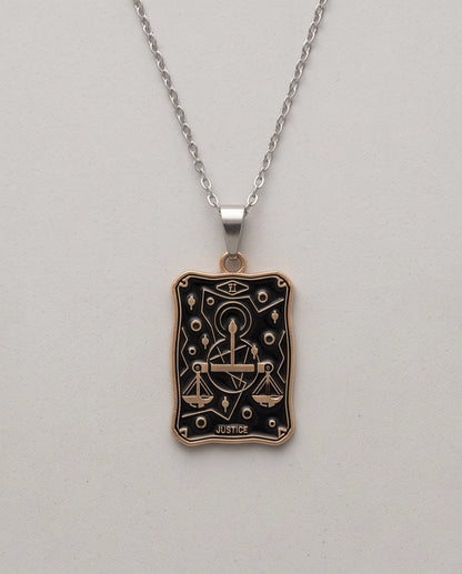 Gold "Justice" Tarot Card Pendant Necklace