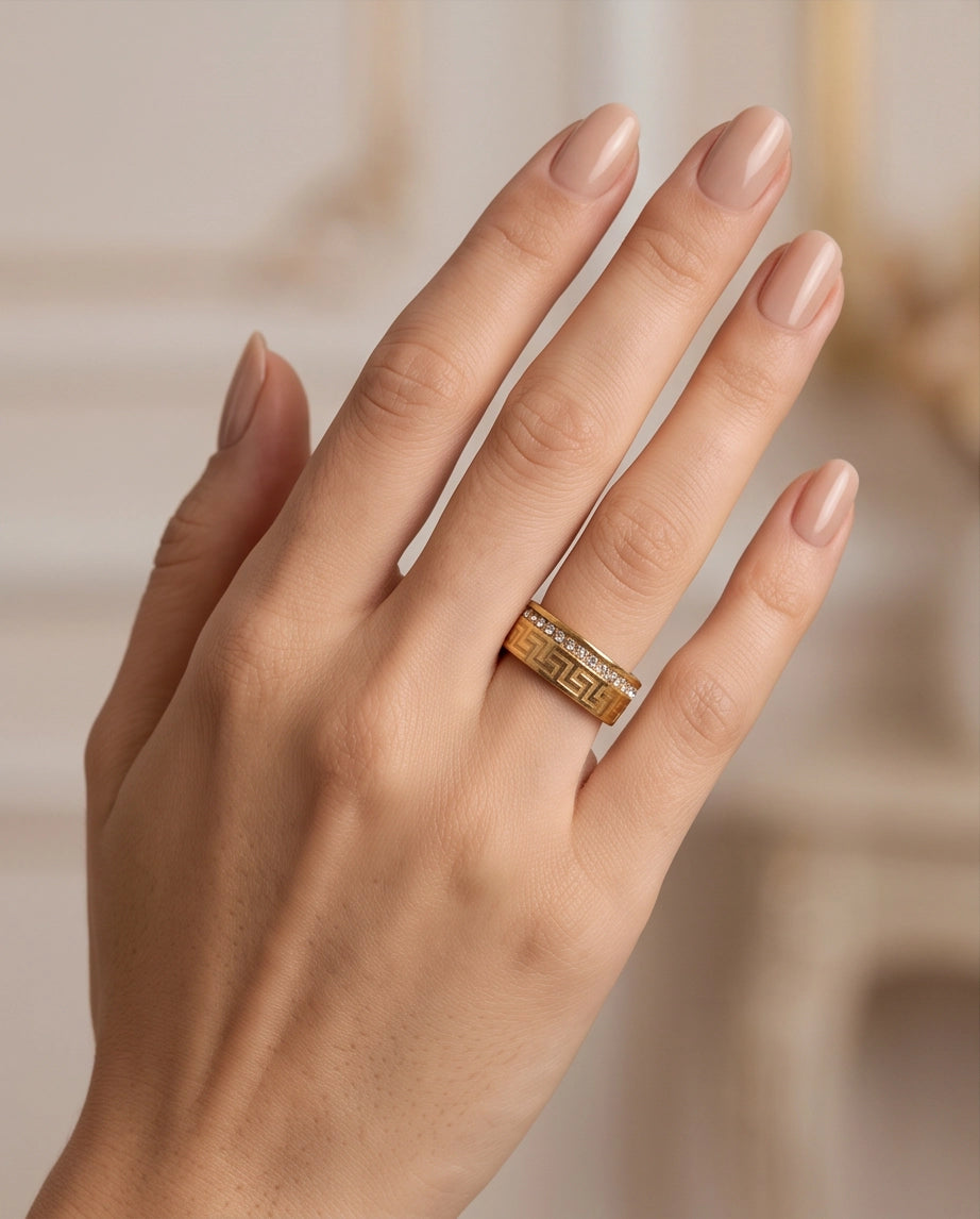 Greek Key Crystal Eternity Band