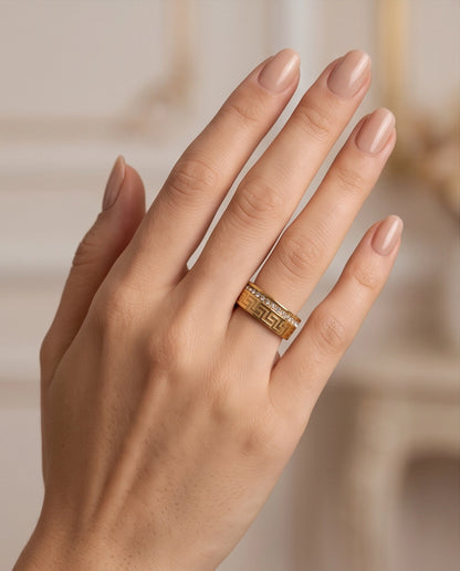Greek Key Crystal Eternity Band