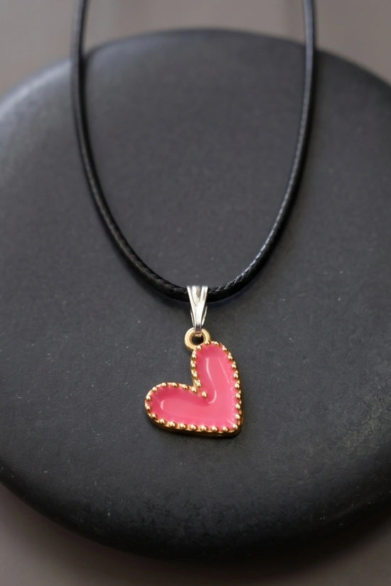 Gold and Pink Beaded Heart Necklace