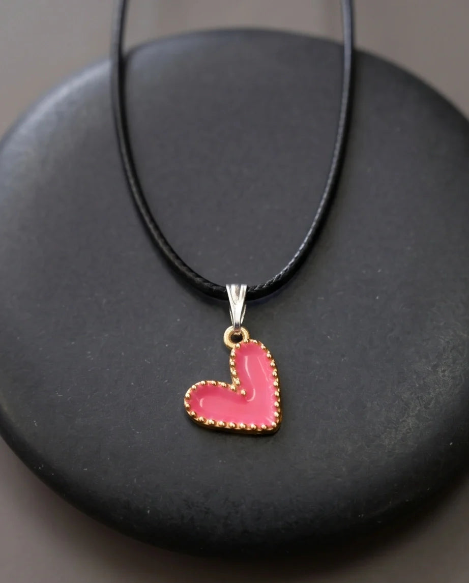 Gold and Pink Beaded Heart Necklace