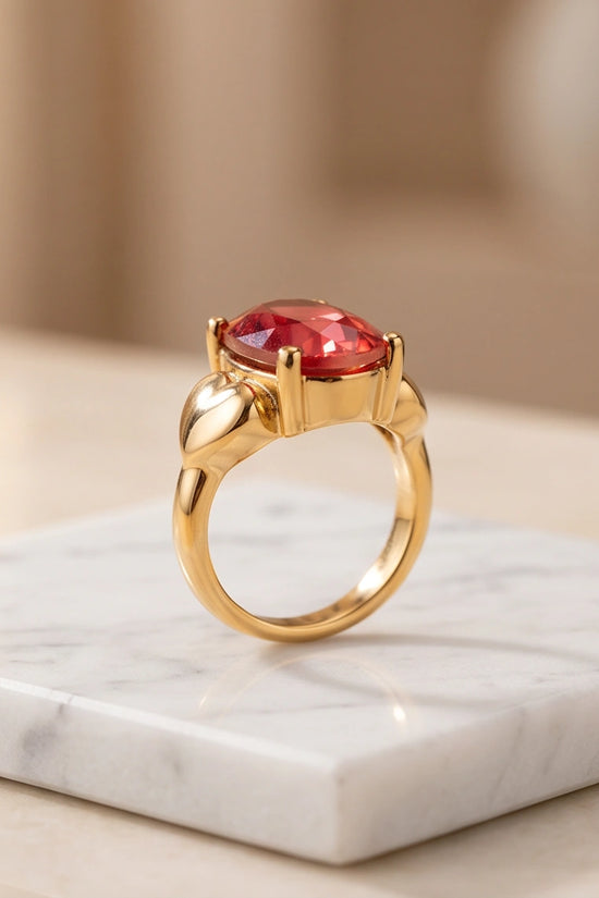 Gold Plated Pink Morganite Oval Heart Accent Ring