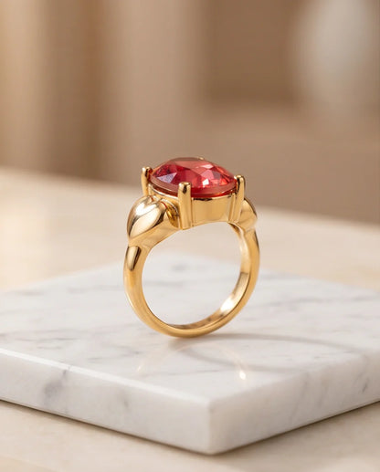 Gold Plated Pink Morganite Oval Heart Accent Ring