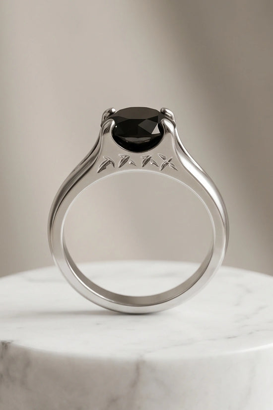 Sterling Silver Celestial Star Black Solitaire Ring