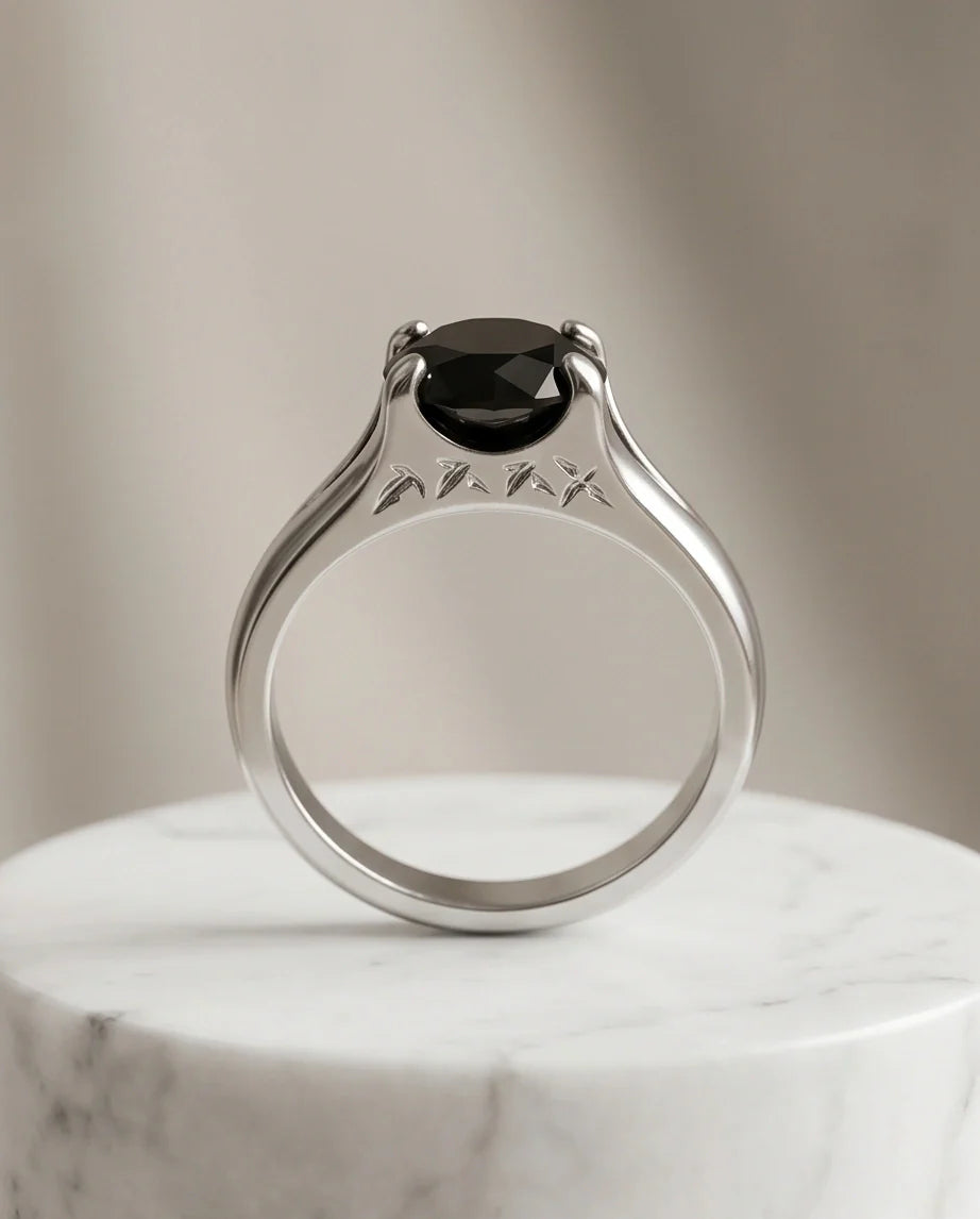 Sterling Silver Celestial Star Black Solitaire Ring