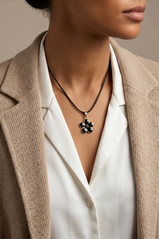 Gold and Black Blossom Flower Necklace