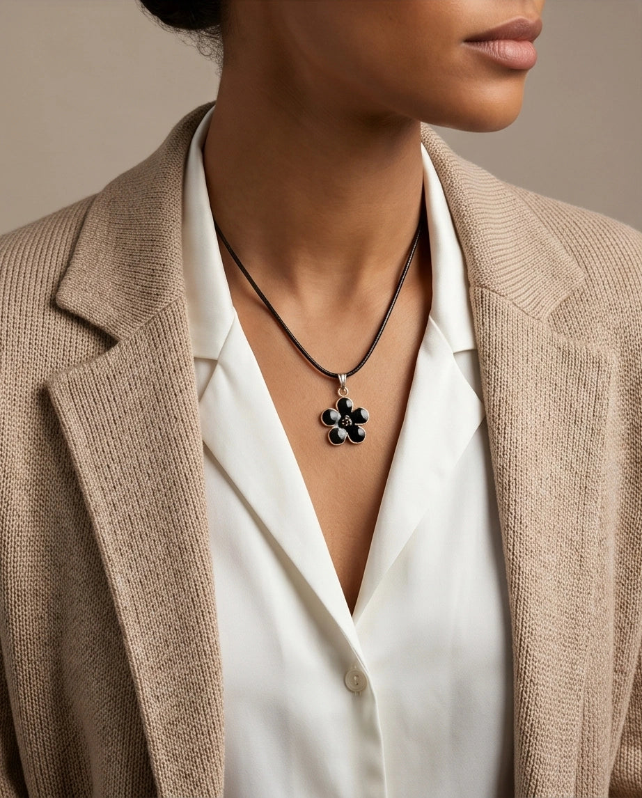Gold and Black Blossom Flower Necklace