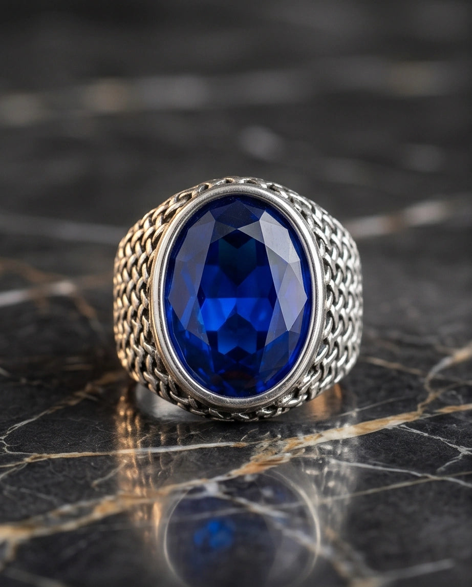 Imperial Sapphire Mesh Signet Ring