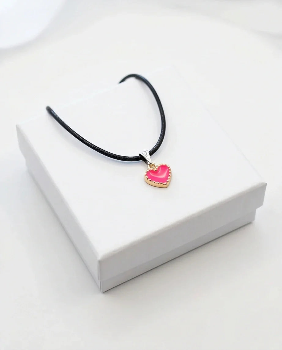 Gold and Pink Beaded Heart Necklace