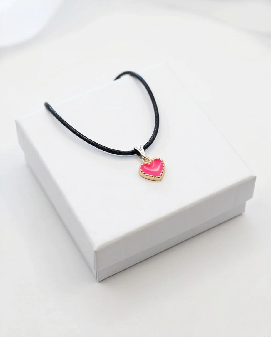 Gold and Pink Beaded Heart Necklace