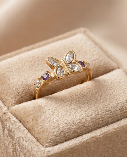 Gold Butterfly Gemstone Band Ring