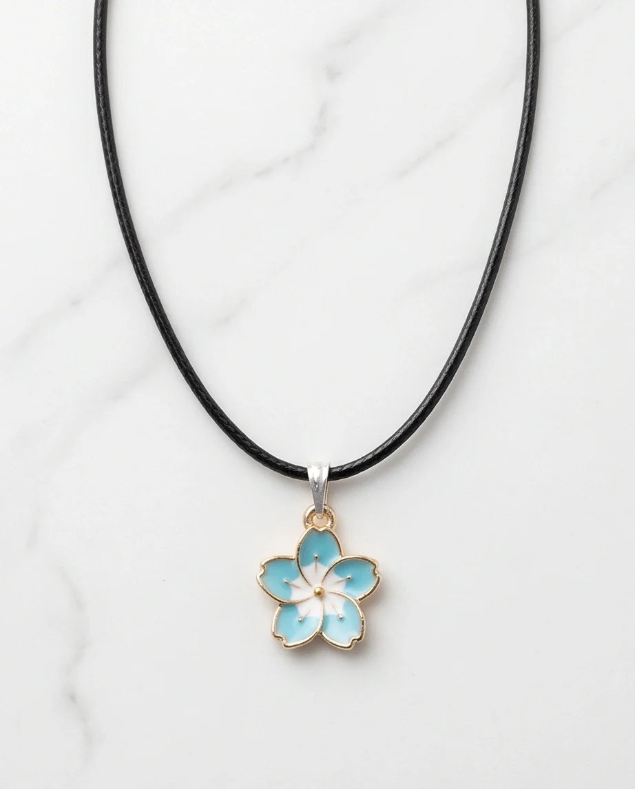 Gold and Pastel Blue Blossom Necklace