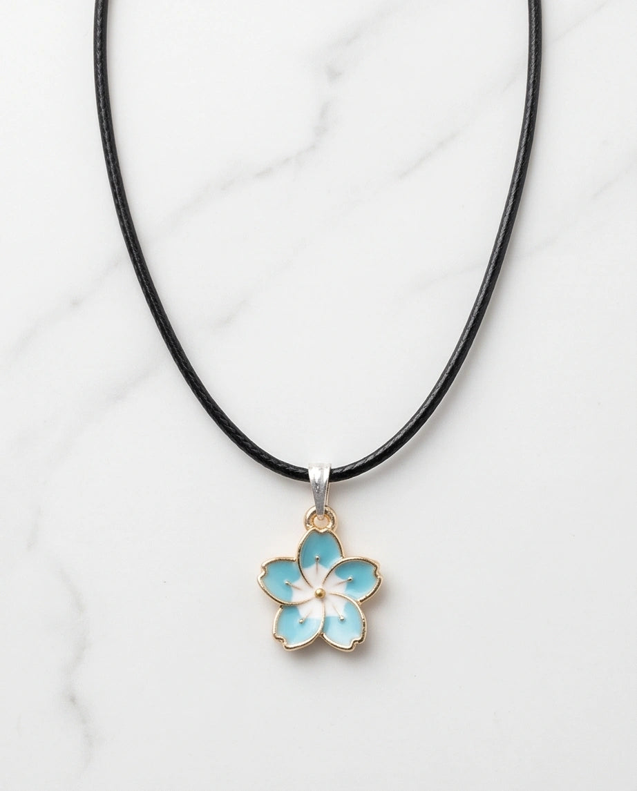 Gold and Pastel Blue Blossom Necklace
